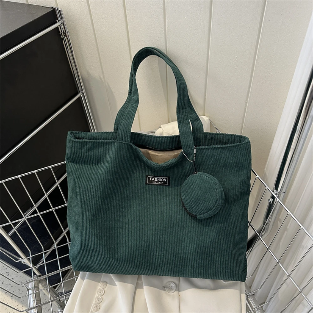 Retro Corduroy Versatile Handbag Women Large Capacity Commute Tote Bag with Coin Purse Casual Handbag Foldable Underarm Bag