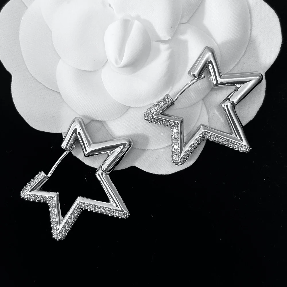 Free Shipping Pentagram Earrings Fashion women\'s Earrings Golden Jewelry Sparkling Zircon Girls Christmas Gift Wholesale