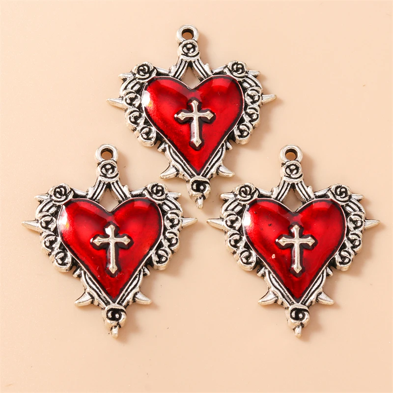 20 Stück 30 x 34 mm niedliche Emaille-Metall-Anhänger in Herzform für die Herstellung von Halsketten, Ohrringen, Armbändern, DIY-Handwerk, Schmuckzubehör – Detail 6