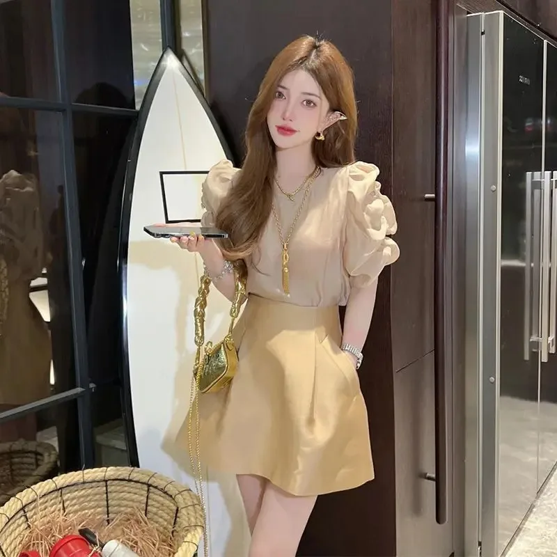 Skirt Women\'s Two Piece Set Short Sleeve Suits Kawaii Cheap Clothing Korean Style Offers Formal Event Vintage Female Outfits