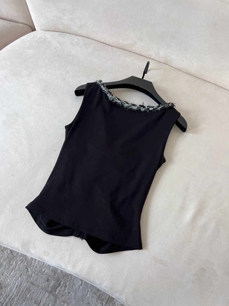 

Ele Bla Vest Top Women's Skin-friendly Pleated Design Versatile High-quali Polyester Fiber Commute Sle ort Length