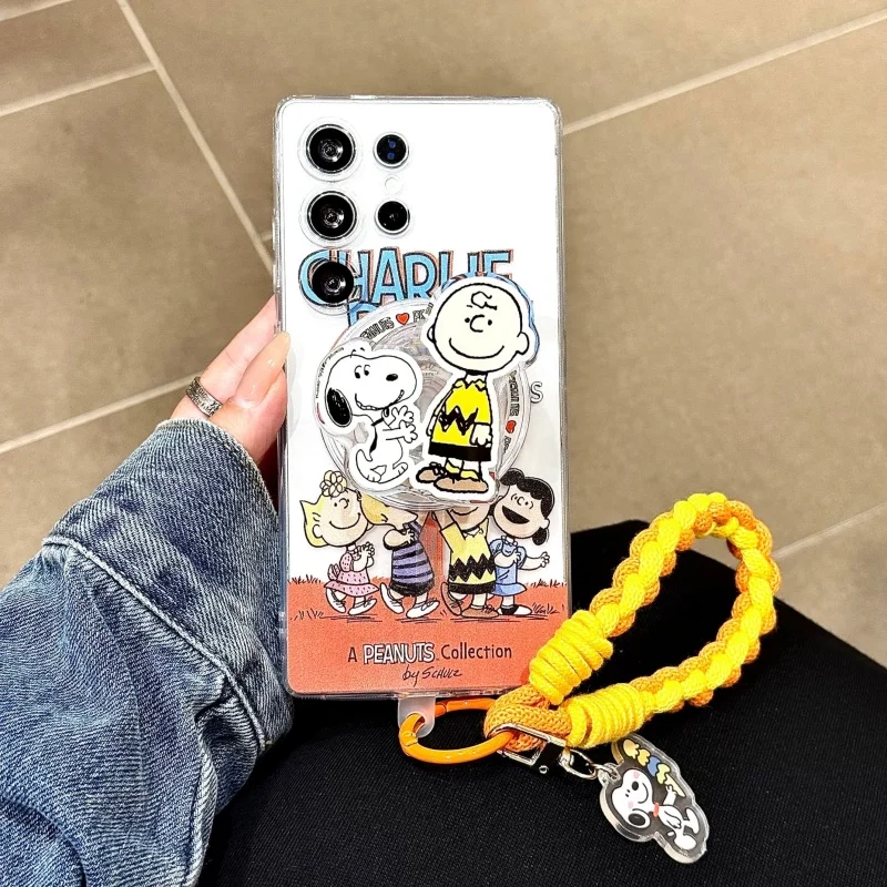 

Cute cartoon Snoopy Magsafe Wireless Charge Casefor For Samsung S22 S23 S24 S25 Ultra Plus Note10 Snoopy Charlie Magnetic Stand
