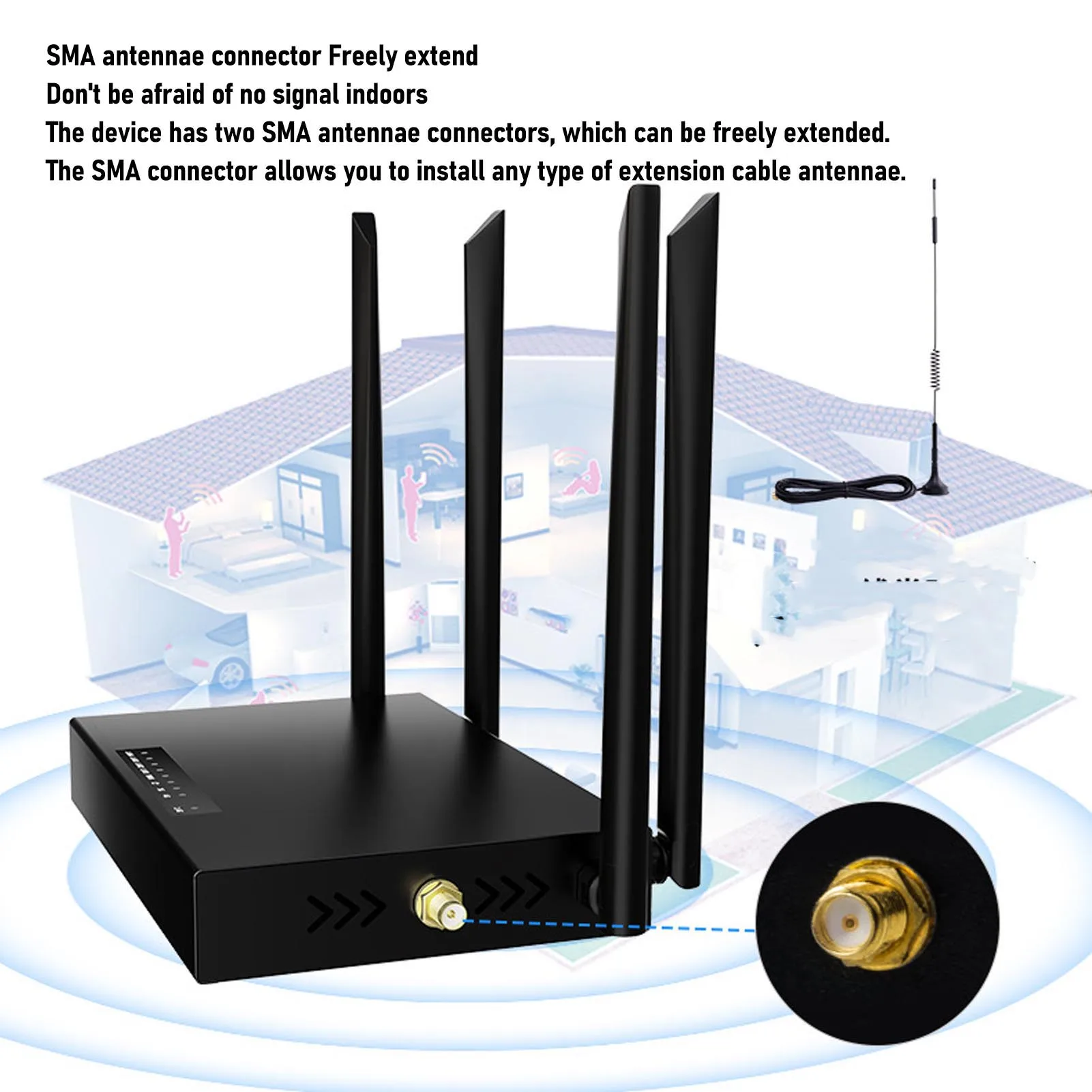 4G LTE Modem Router entsperrt 4G LTE Modem Router 300 Mbit/s 2,4 G 5 LAN WLAN Router mit 1 SIM-Kartensteckplatz 8 Antennen für 32 Geräte