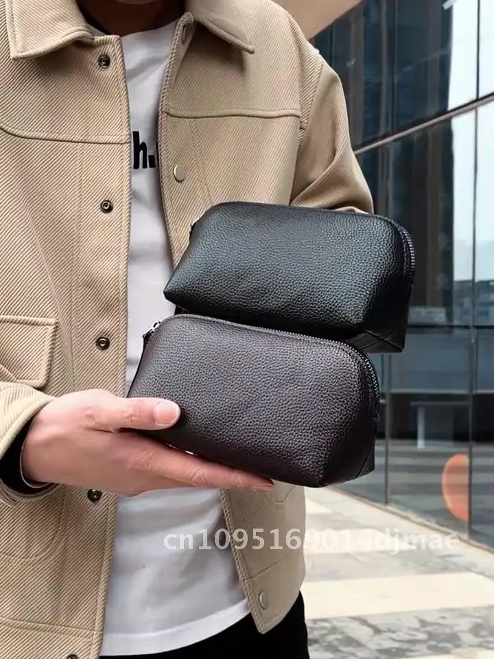 

Korean Men's Shell Clutch Bag New Business Casual PU Leather Foldable Small Mobile Phone Bag Urban Minimalist Black Brown