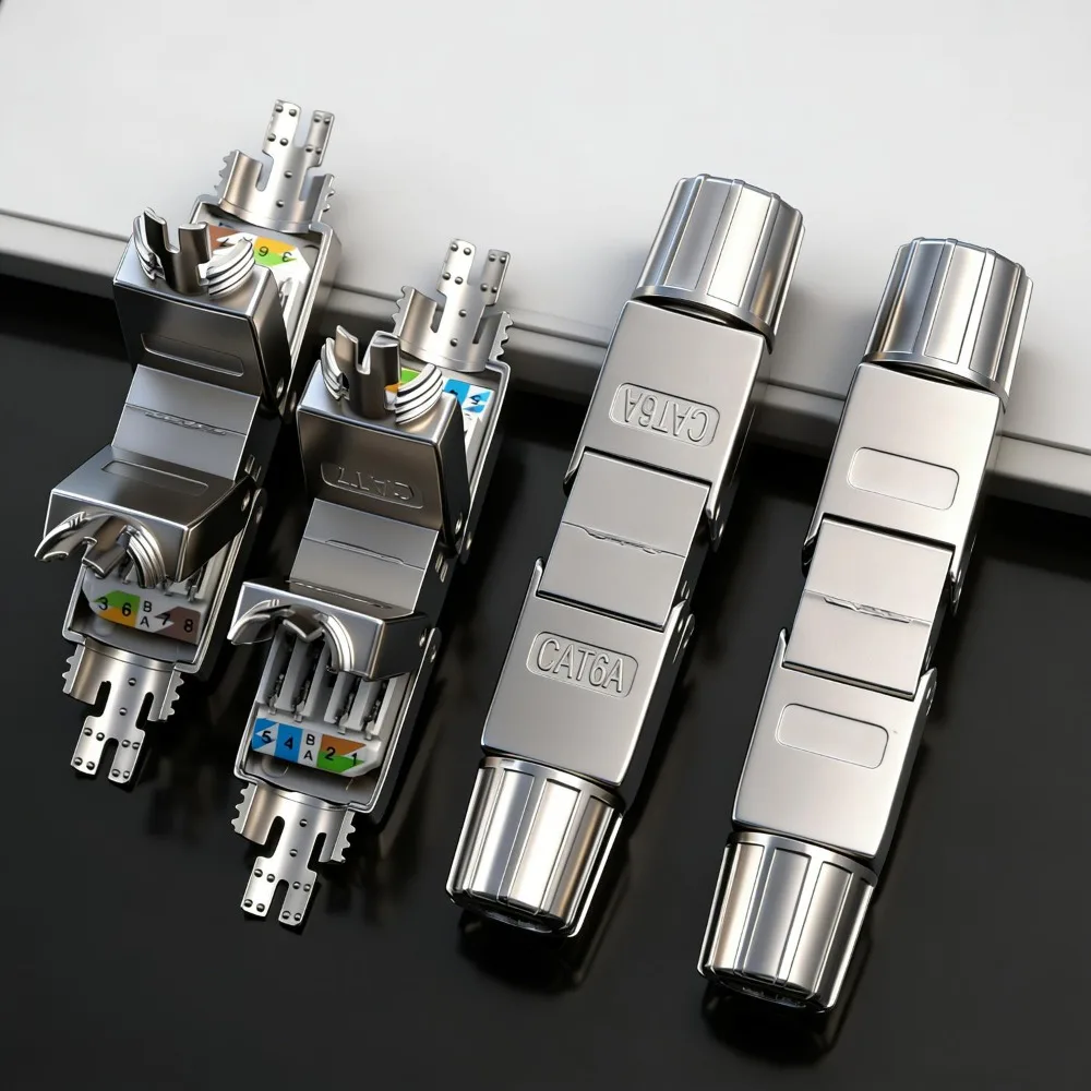 Cat6A Cat7 Cable Extender Junction Adapter RJ45 Cable Extension Connector Full Shielded Toolless for Ethernet Installation Cable