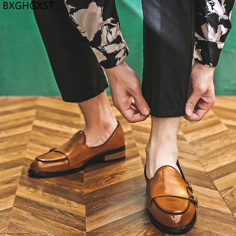 Brown Loafers Shoes Men Black Men Dress Shoes Leather Mens Double Monk Strap Wedding Shoes for Men 2024 Chaussure Homme Zapatos