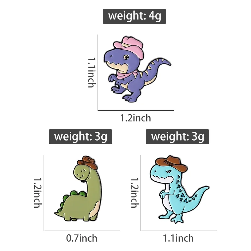 Abenteuer Tier Dinosaurier Brosche Emaille Pins Lustige süße Cowboy Dinosaurier Broschen Kragen Revers Abzeichen Schmuck Geschenk für Freunde – Detail 6