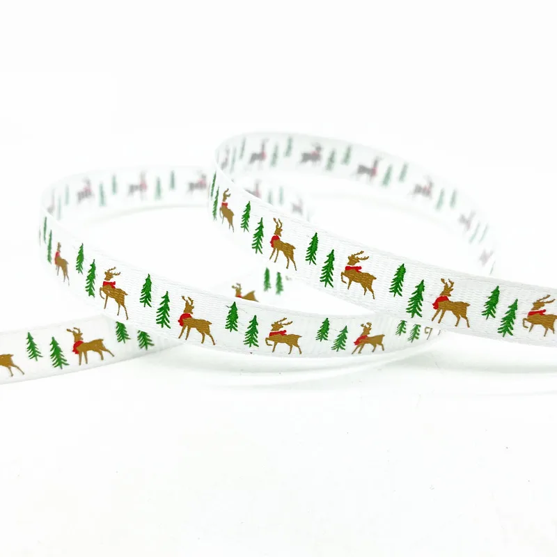 10mm Christmas Ribbon Printed Grosgrain Ribbons for Gift Wrapping Wedding Decoration Hair Bows DIY