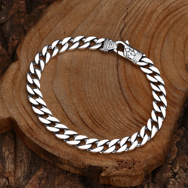 925 sterling silver bracelet Vajra Cuban bracelet splendid trendy Thai silver retro personality distressed ornament