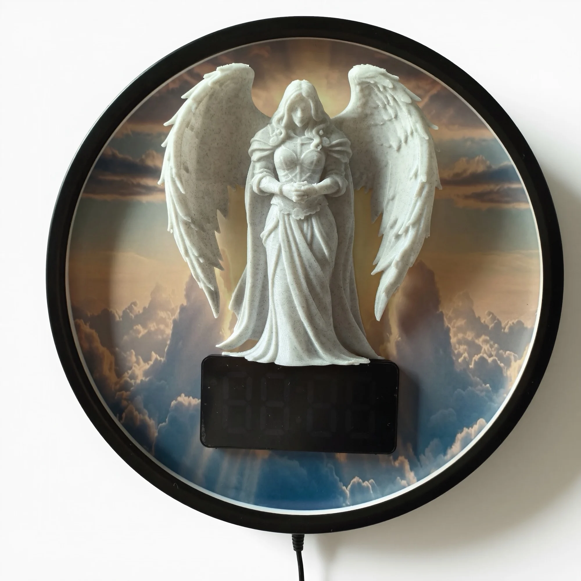 3D Guardian Angel LED Digital Wall Clock with Warm Night Light for Bedroom Living Room Home Decor Religious Electronic Wall Cloc