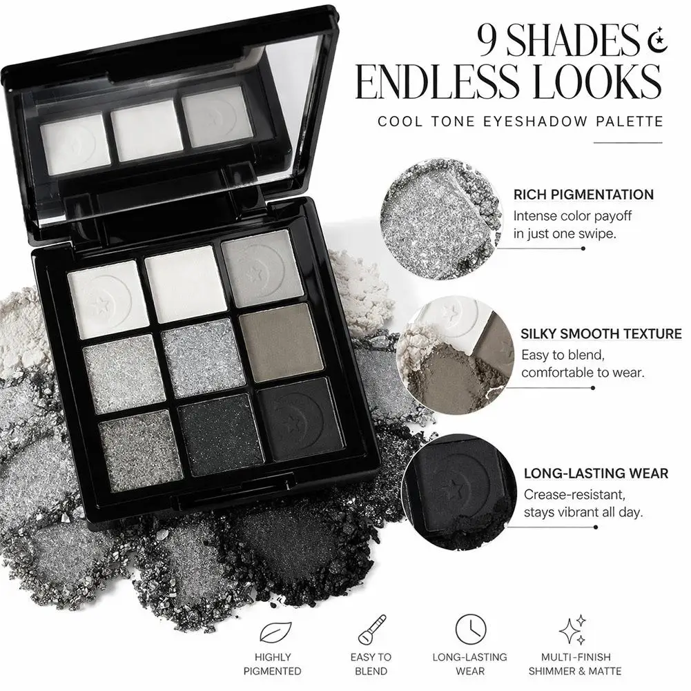 Matte Lidschatten-Palette, hochpigmentiertes Lidschatten-Puder, kreieren Sie einen neutralen Augen-Look, Smokey Eyeshadow, schwarzes, glänzendes Augen-Make-up – Detail 9