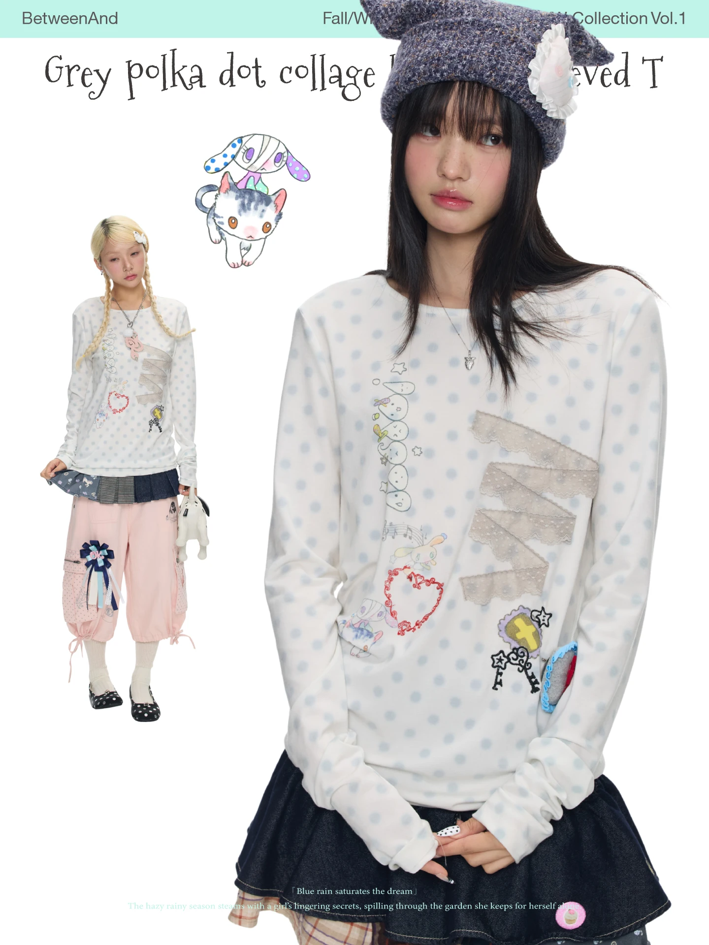 BENAND White Patchwork Lace Long Sleeve T-Shirt Women's Top Spring Autumn Fashion Cute Polka Dot Print Commute Style Slim Fit