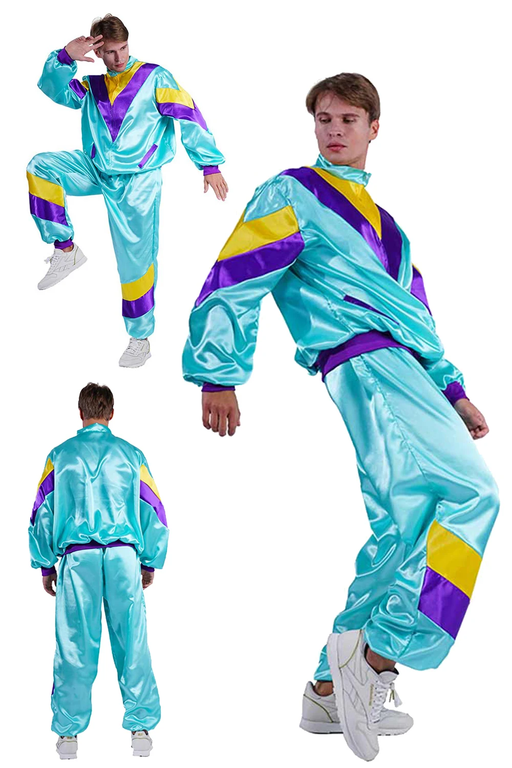 80S 90S Retro Hiphop Trainingspak Cosplay Kostuum Volwassen Jasje Broek Sportkleding Set Halloween Carnaval Pak Voor Mannen Volwassen