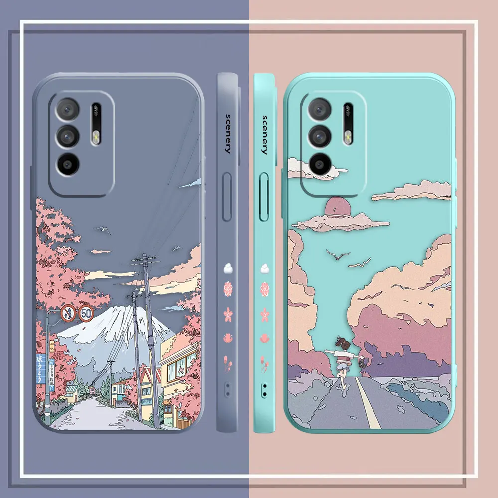 Case For OPPO A52 A54 A55 A57 A59 A72 A73 A74 A91 A93 A92S A93S A94 A95 A96 A97 4G 5G Case Funda Japanese Country Trail Scenery