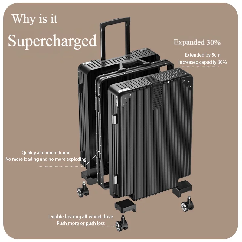 100% Aluminum Magnesium Alloy Travel Luggage Trolley Luggage 20 22 24 26 28 Inch Trolley Luggage Carry-On Luggage With Cup Holde