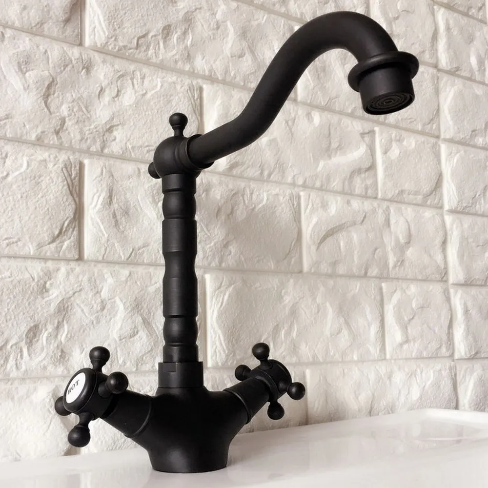 

Basin Faucets Oil Rubbed Bronze Bathroom Sink Faucet Swivel Spout Double Cross Handle Bath kitchen Mixer Hot and Cold Tap tnf342