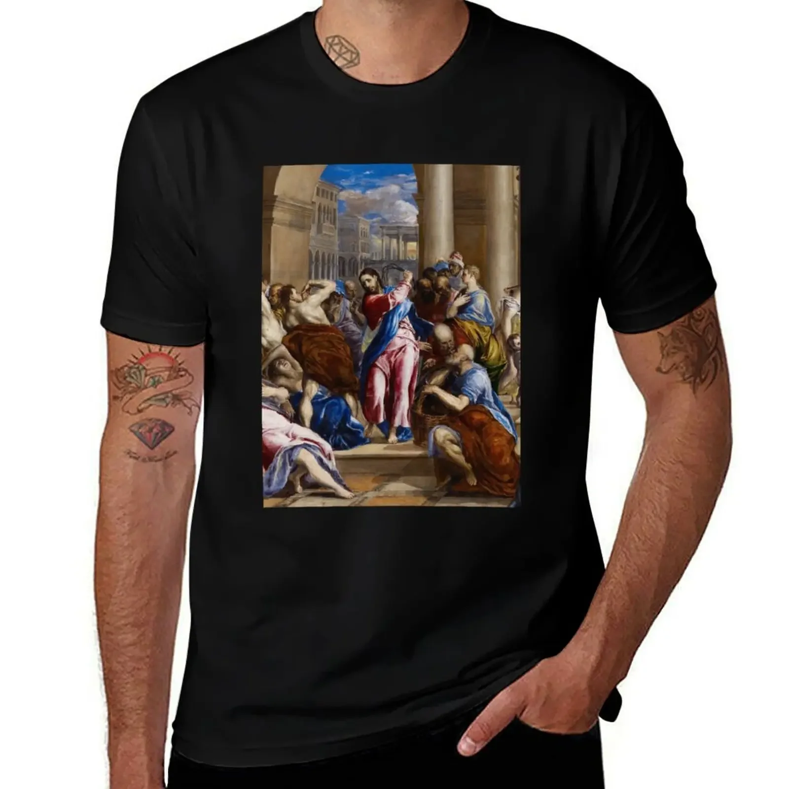 Jesus Christ Driving the Money Changers from the Temple Christian art painting by El Greco Cleansing of the Temple 1600A T-Shirt