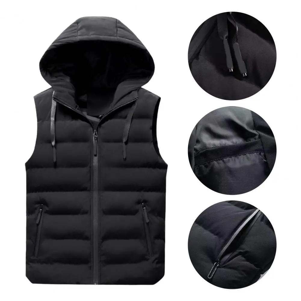 Trendy Men Vest Jacket Solid Color Keep Warm Skin-Touch Windproof Cotton Padded Sleeveless Jacket