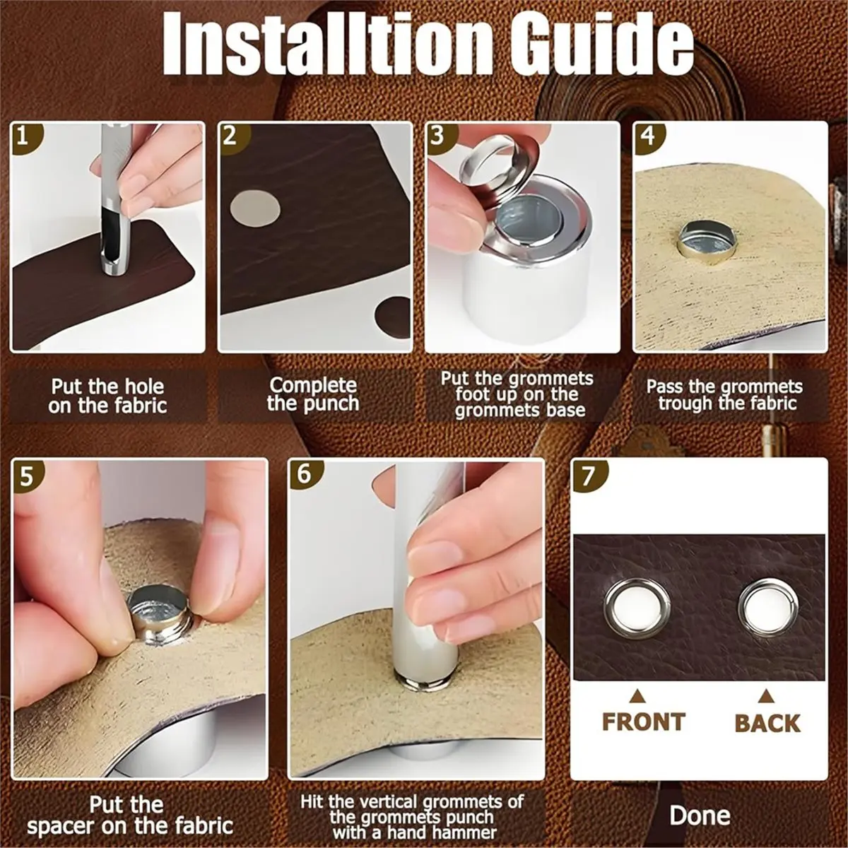 Eyelet Hole Punch Die Tool, 2mm Grommet Setter Hollow Punch (Includes Base & Ram) for Leather Craft Fabric Curtain DIY