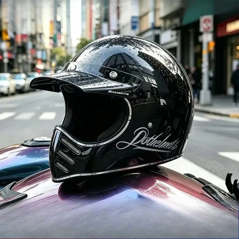 South Korea Japanese Pointed Nose Small Helmet Chrome Silver Rim Retro Motorcycle Fiberglass Helmet Full Face Helmet