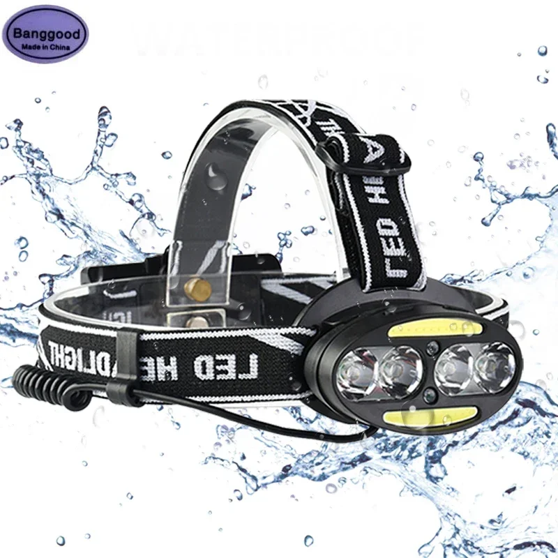 Banggood 2504 Headlight 7 Modes LED headlamp 4* T6 +2*COB+2*Red Head Lamp Waterproof Flashlight Rechargerable Torch Lanterna