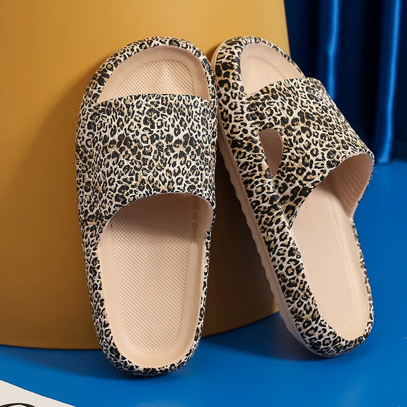 Leopard Thick Platform Slippers for Women Home Soft Sole Slides Sandals Ladies Summer Beach Non Slip Shoes Flip Flops Outside