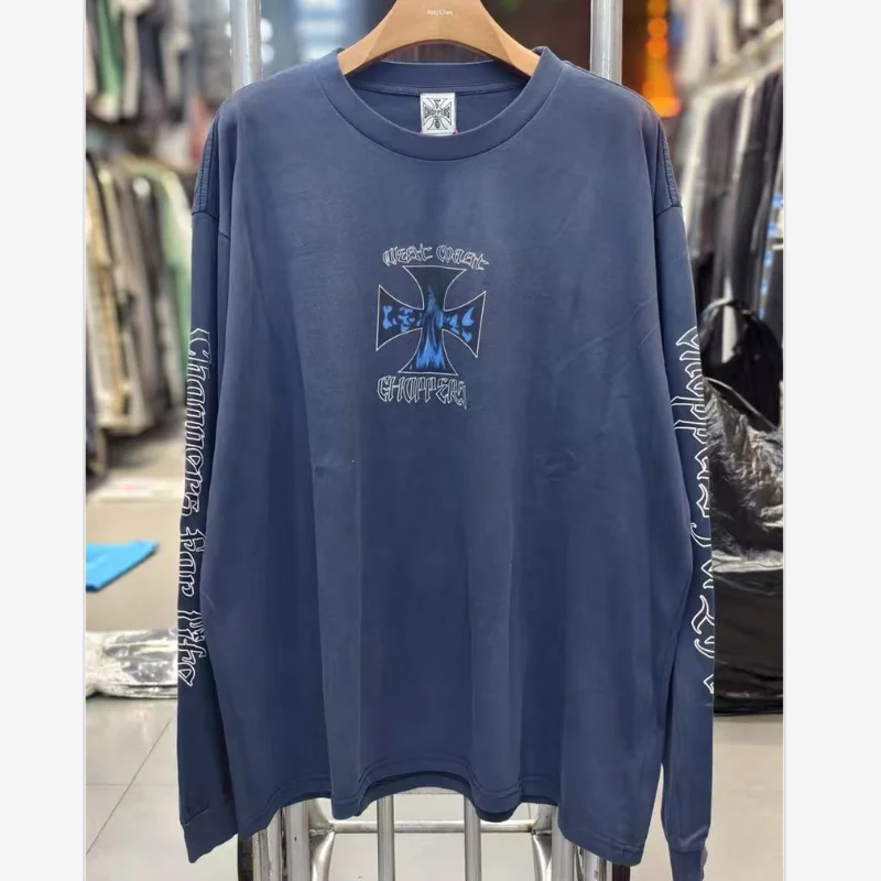 

Винтажная потертая синяя футболка High Street для мужчин и женщин с длинными рукавами West Coast Choppers, большие топы премиум-качества с цифровым принтом