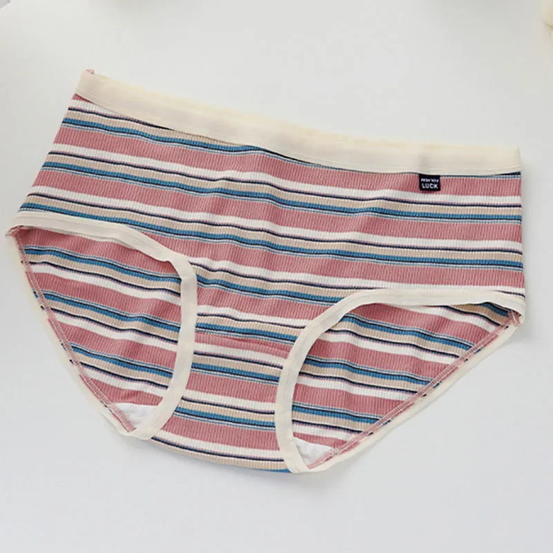 Striped Panties Underwear Women Mid Waist Briefs Breathable Comfortable Female Underpant Seamless Intimates Lingerie