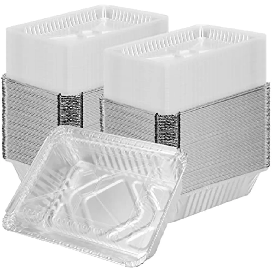 

150 Pack 8.4" × 6.3" Aluminum Foil Pan with Lid 2.25 LB Foil Food Aluminum Containers Disposable Food Containers with Lids for