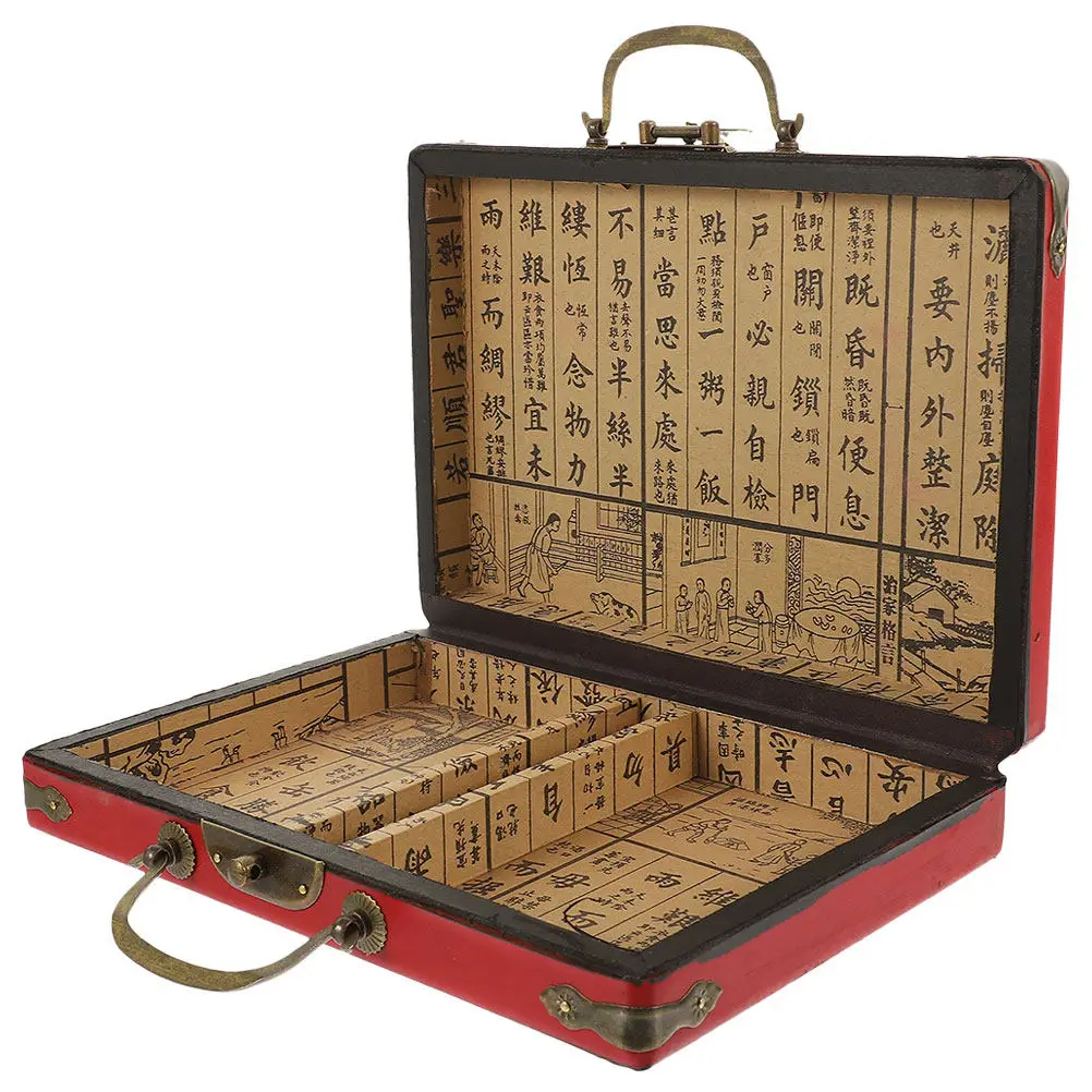 

Mahjong Storage Box Wooden PU Material Sturdy Portable Storage Case for Mahjong Set Sundries Multi-Functional Household Box
