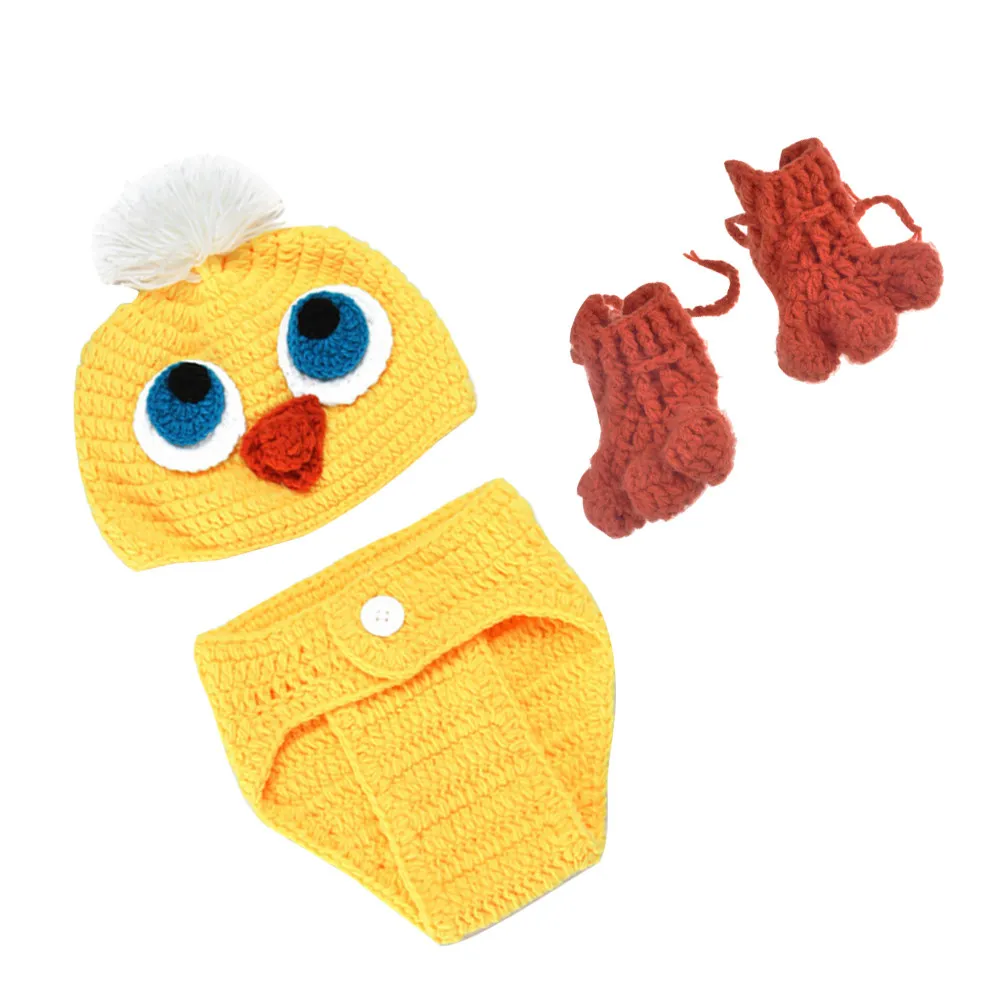 

Cute Yellow Duck Knit Baby Clothes Set Unisex Newborn Photography Outfits with Shoes for Holiday Christmas Party Photo