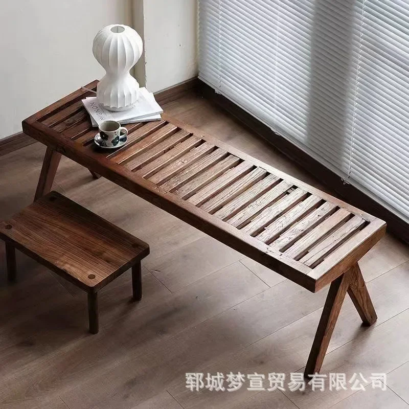 DSA Old Elm Wood Parque Long Stool, Entrance Shoe Changing Stool, Hotel and Homestay Decorative Bedside Stool