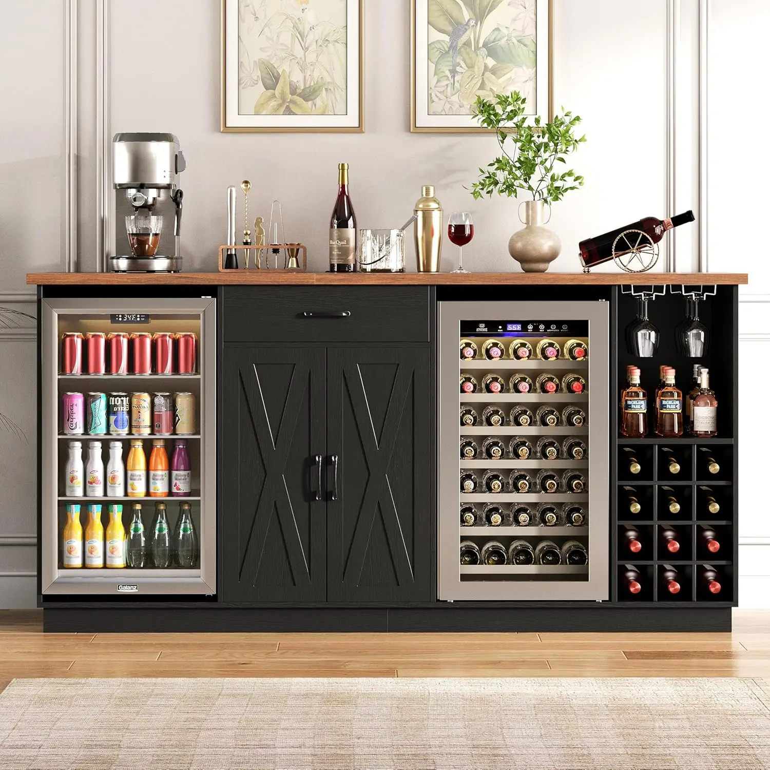78.74" Large Coffee Bar Cabinet with Fridge Space, Mini Fridge Cabinet with Storage, Liquor Cabinet with Wine Rack, Customized