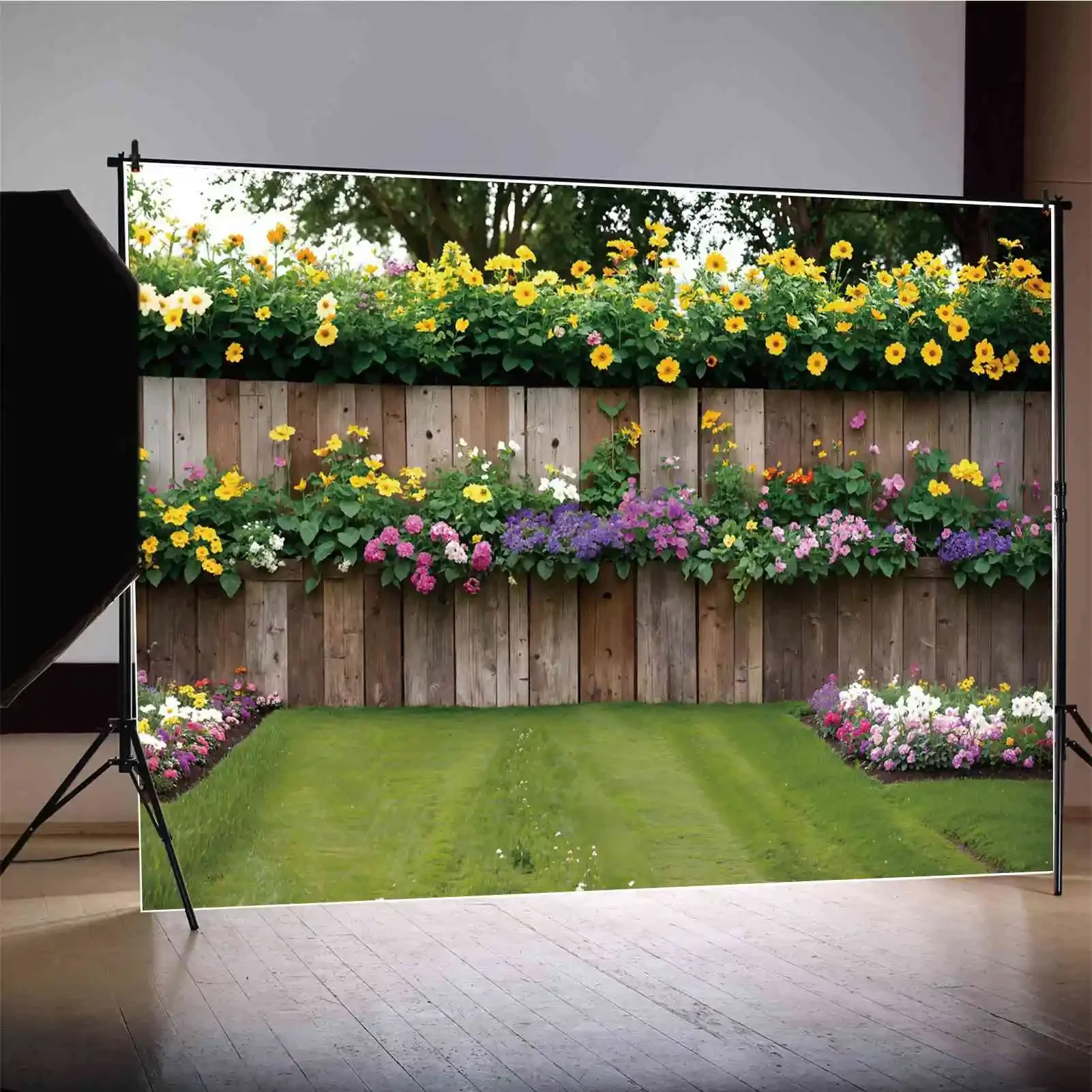 Blumen Garten Holzwand Kulissen Fotografie Dekor Plank Zaun maßge schneiderte Kinder Foto Hintergrund Fotoshooting Requisiten
