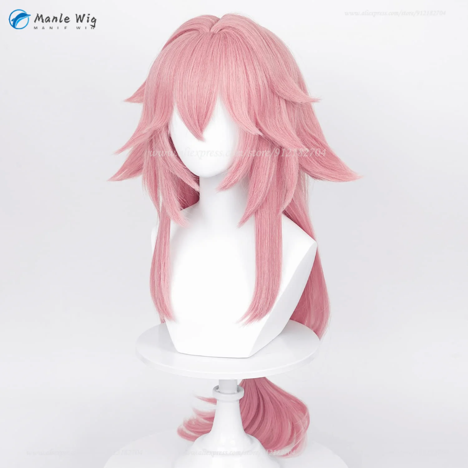 Yae Miko Cosplay Peruca Feminina, Perucas de Anime Longas Rosa, Resistente ao Calor, Cabelo Sintético, Representação do Jogo, Alta Qualidade