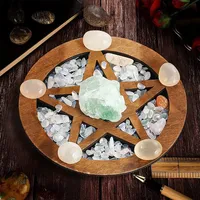 12CM Wooden Sacrificial Altar Pentagram Witchcraft Ceremonial Ornament Board Crafts Placemat Coaster Log Hanging Home Wall Decor
