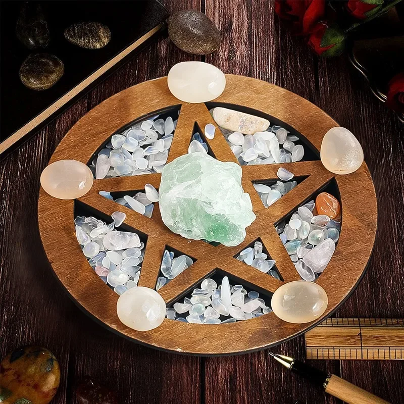 12CM Drewniany ołtarz obojrzynny Pentagram Witchcraft Ceremonial Ornament Board Crafts Placemat Coaster Log Hanging Home Wall Decor