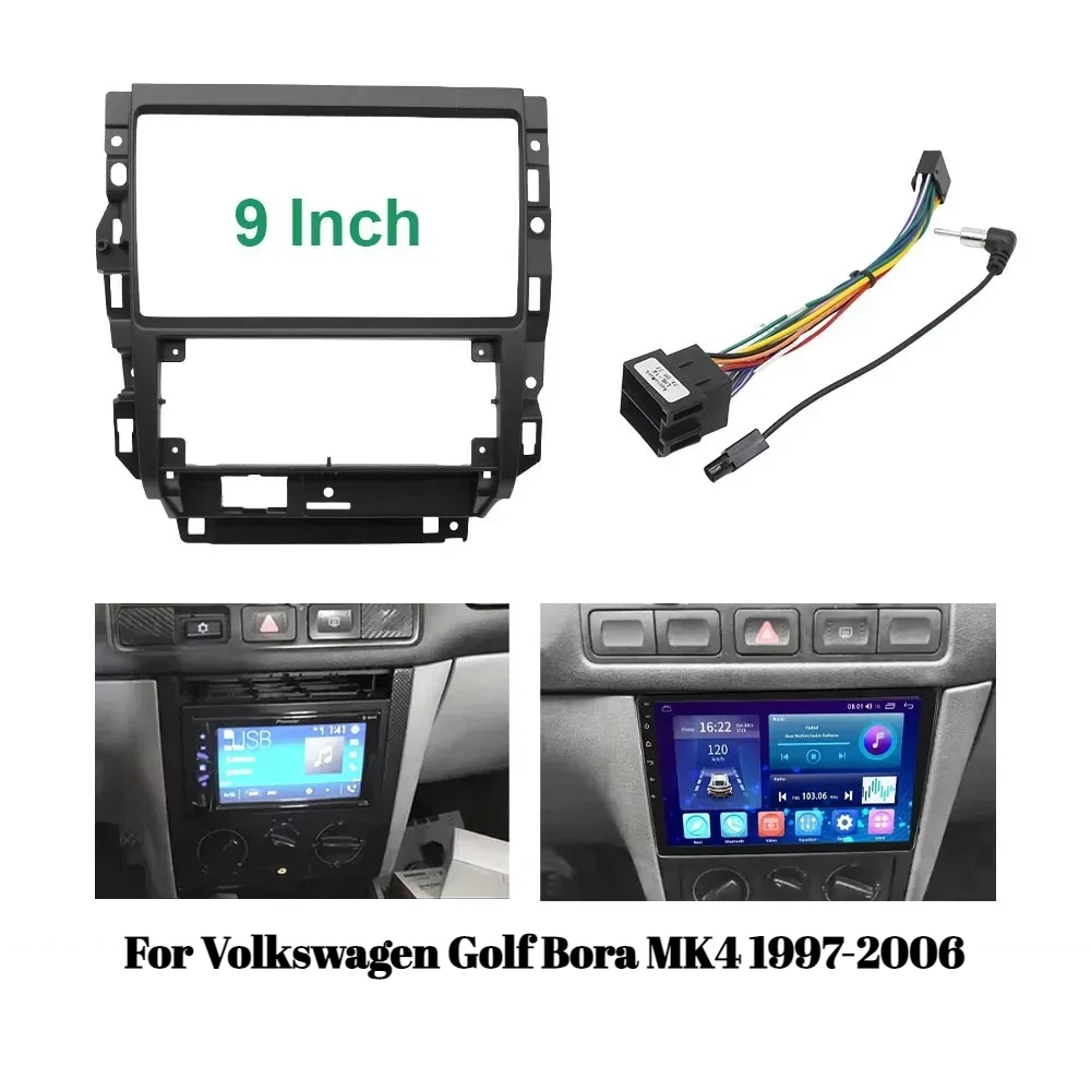 

Для Volkswagen Golf Bora MK4 1997-2006 9-дюймовый автомобильный радиоприемник, панель расширения, аудиорамка, комплект крепления на приборной панели с жгутом проводов