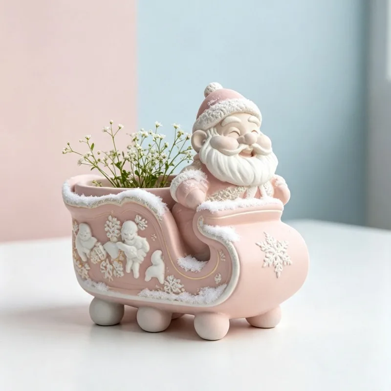 Weihnachtsmann-Schlitten Silikonform DIY Gießform, Duftkerzenbehälter, Gips-Blumentopf, Stifthalter, Handgemachtes Kunsthandwerk