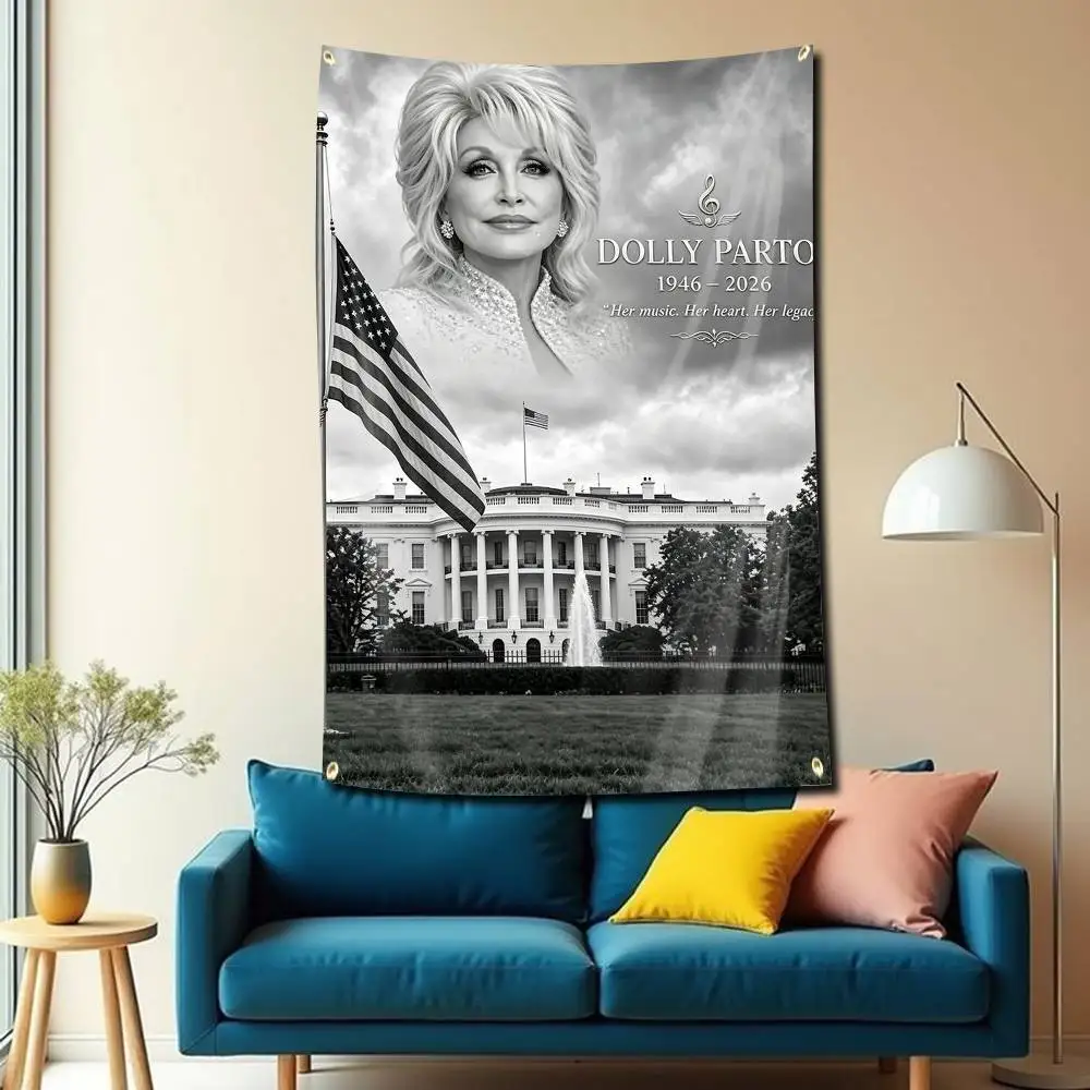 RIP Dolly Parton Tribute Flag Tapestry Banner for Bedroom Living Room Outdoor Camping Custom Supported