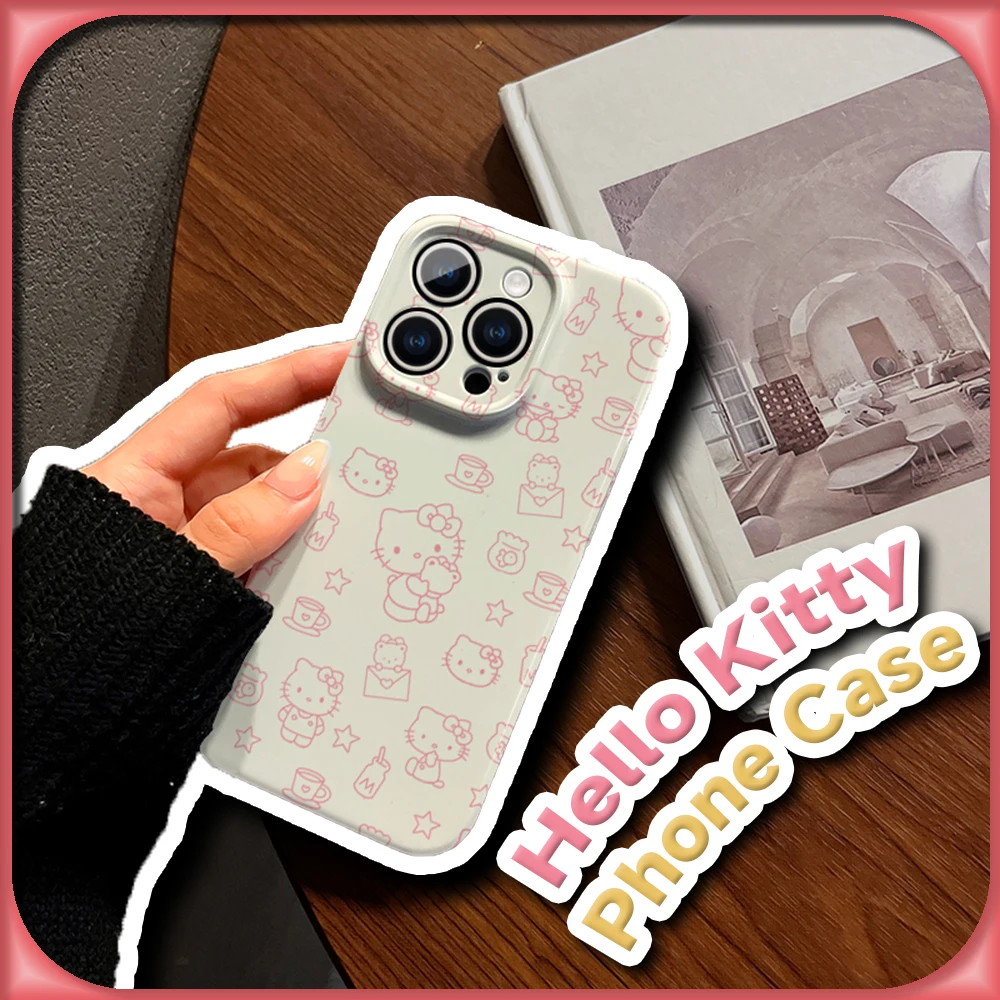 Kawaii Hello Kitty Shockproof Hard Case for IPhone 15 14 13 12 11 XS/XR 7/8 Pro Max Sanrio Anime Cute Fashion Protective Cover