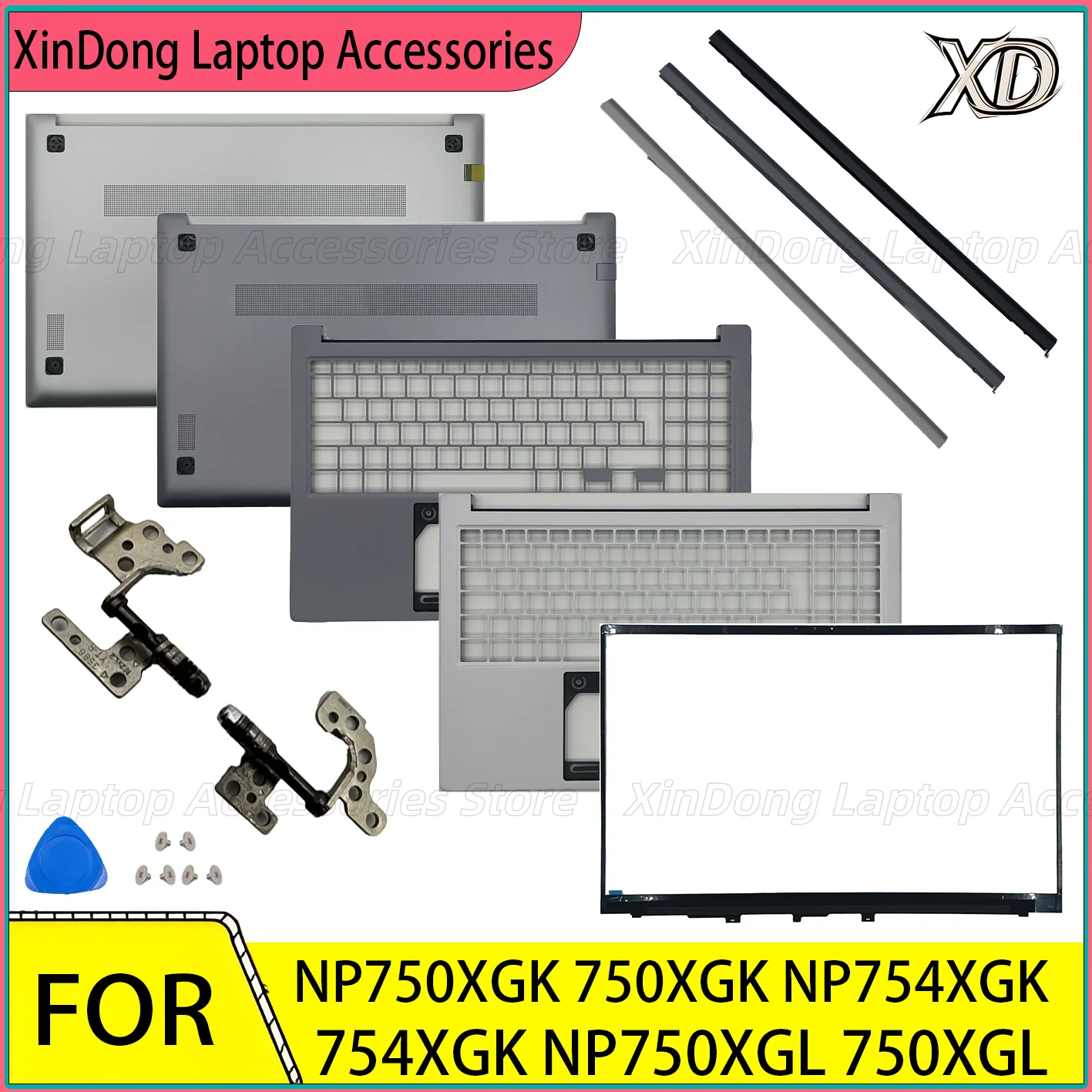 Boîtier pour ordinateur portable NP750XGK 750XGK NP754XGK 754XGK NP750XGL 750XGL LCD couverture arrière/lunette/repose-paume/bas/charnières de remplacement