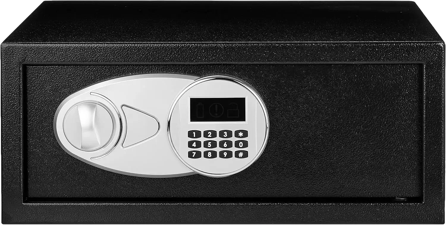 Steel Security Safe with Programmable Electronic Keypad Lock - Secure Cash,  Black, 16.93''W x 14.57''D x 7.09''H