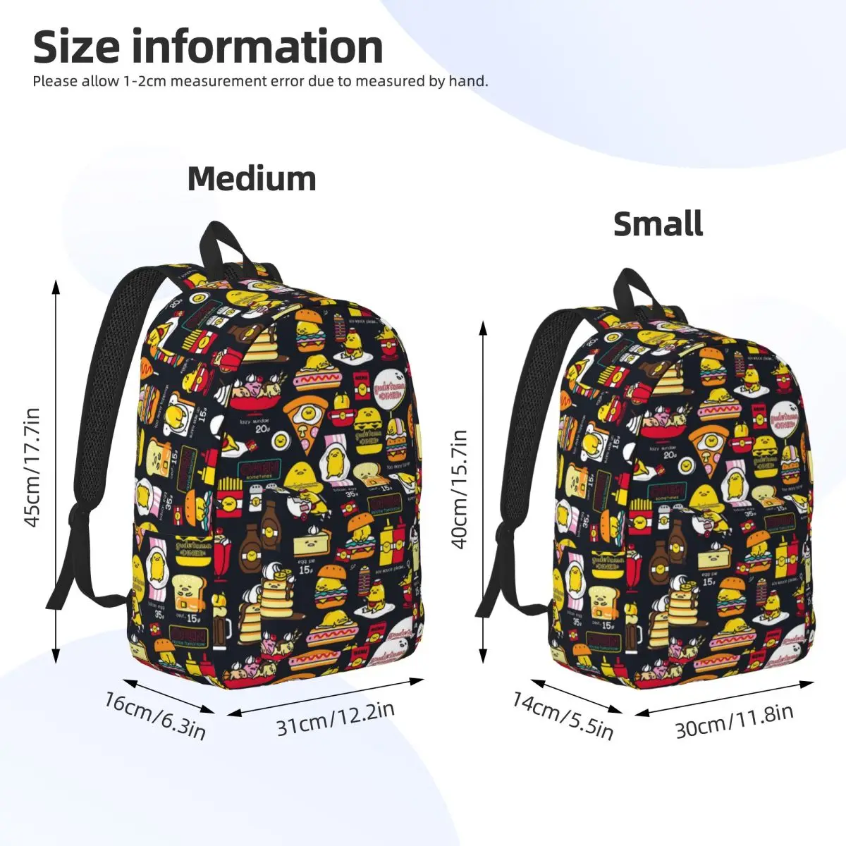 Gudetama Niedlicher Eier-Cartoon-Rucksack, Mittelschule, Schule, Studenten, Büchertaschen, Herren, Damen, Tagesrucksack, Sport