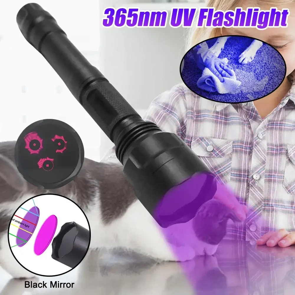 365nm UV Flashlight USB Rechargeable C8 violet black mirror Ultraviolet Torch Pets Urine Cat tinea Money Ore Scorpion Detection