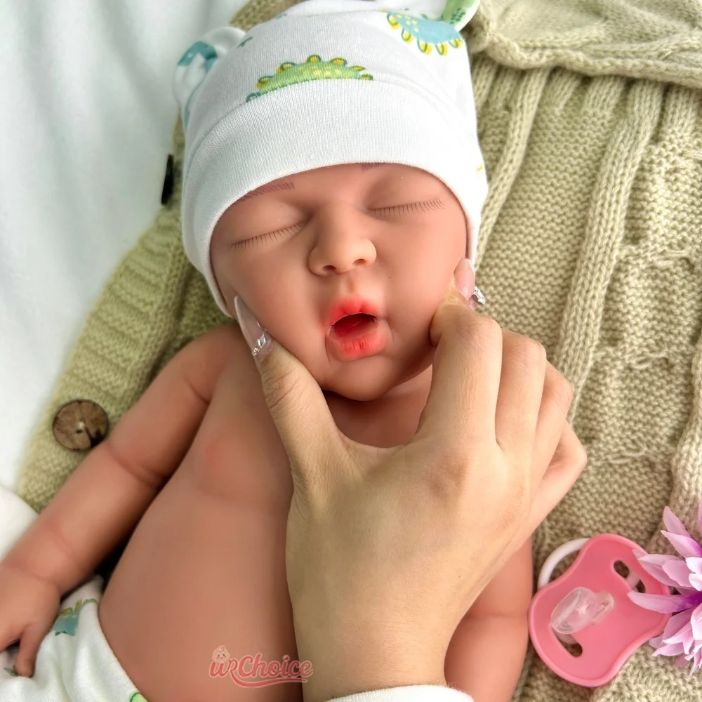 Mädchen mit offenem Mund, 55 cm, mit realistischen Details, weiches Silikon, wiedergeborenes Baby, gewichtete Neugeborene, Puppe für die Sammlung von Fotografen