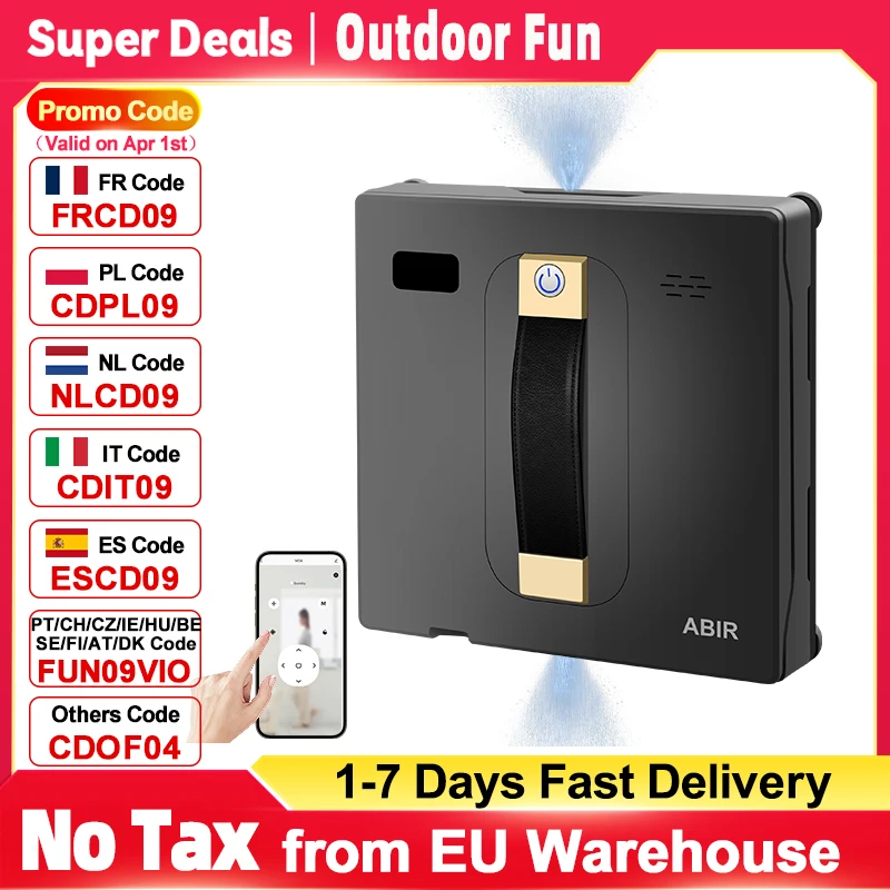 Robot aspirador de ventanas ABIR WD8, doble pulverización de agua, limpieza inteligente AI, láser actualizado, lavado de paredes de vidrio para el hogar inteligente