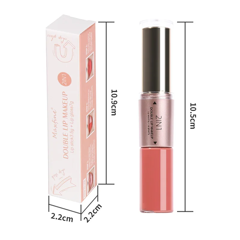 Maxfine 12 Color Double Head Matte Lipstick Moisturize Waterproof 2 in 1 Lip Makeup Large Capacity Fashion Liquid Lipstick 10.5g