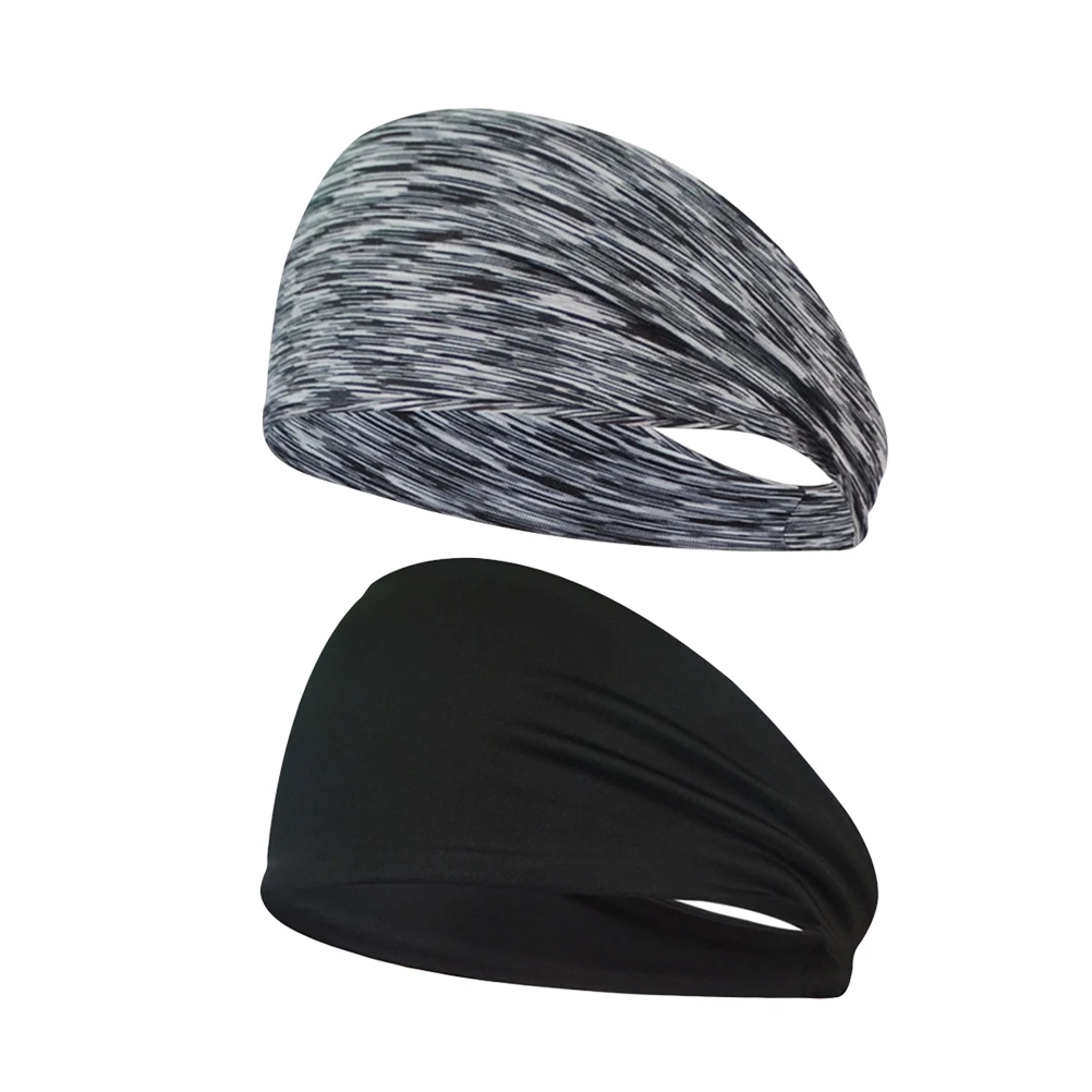 

2Pcs Sweatproof Sports Headbands Breathable Headwears for Running Yoga Cycling Black Striped Gray Headbands Sports Headwraps