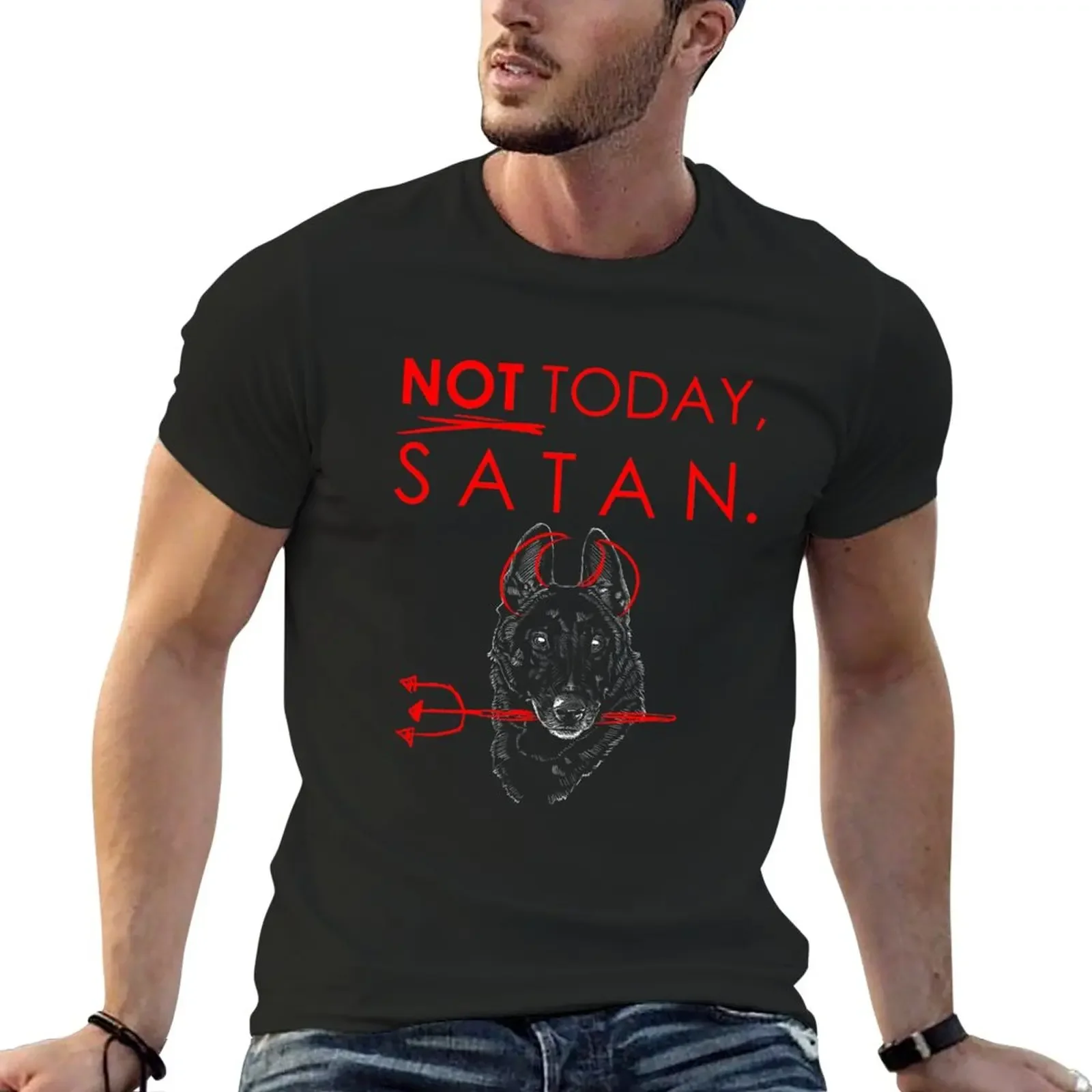 

NOT TODAY SATAN! Футболка мужская с графическим принтом, оригинальная рубашка с принтом живота, топ в винтажном стиле, неформальная одежда